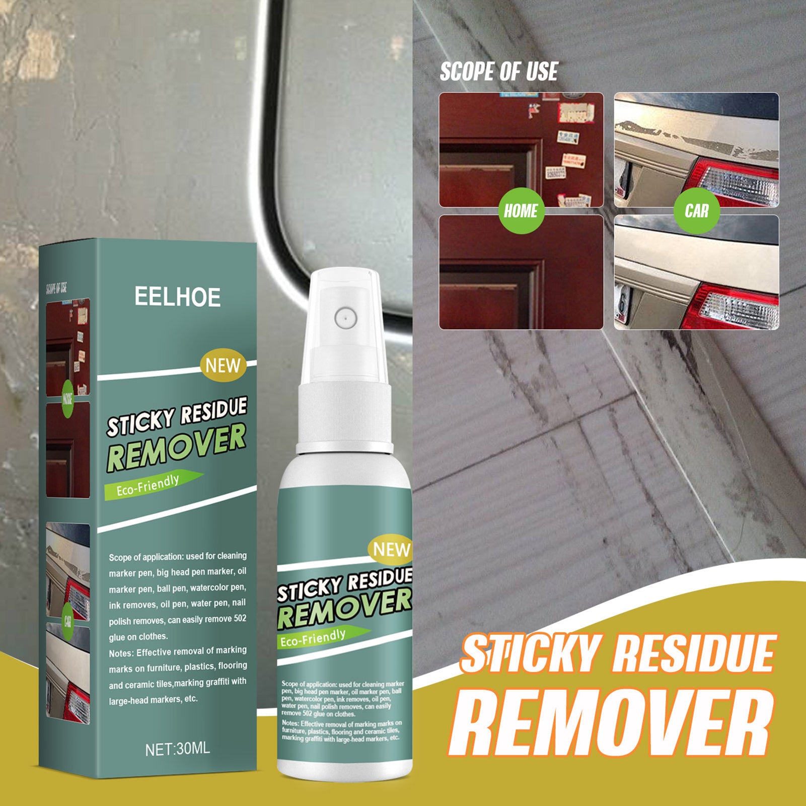 Sticker & Stain Remover Spray for Adhesive & Sticky Glue Residue Removal