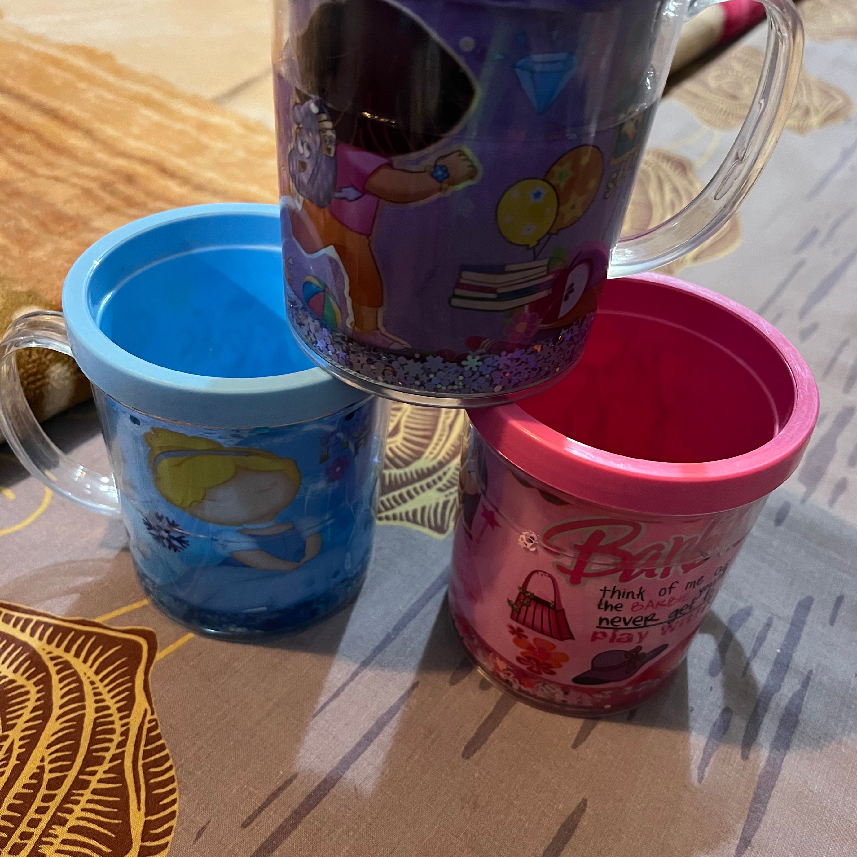 (Pack of 2) New Kids Cartoon Glitter Glass Mug For Boys and Girls