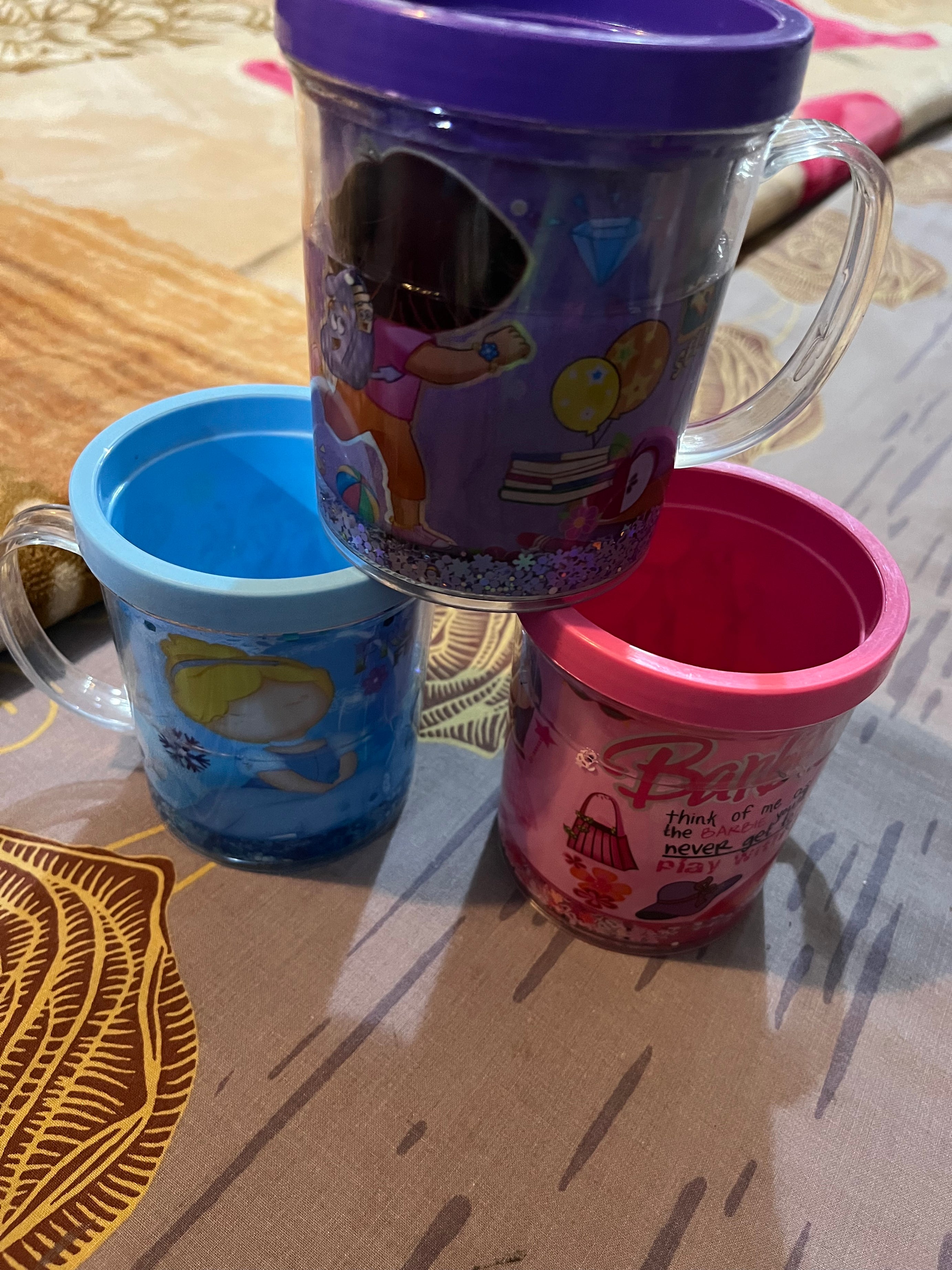 (Pack of 2) New Kids Cartoon Glitter Glass Mug For Boys and Girls