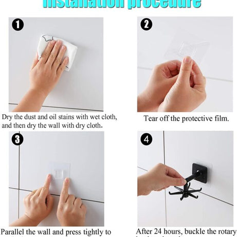 (Pack of 4) Multi-purpose 360 Degree Rotating Folding SELF-ADHESIVE Hook for Kitchen Bathroom Cabinet Towel