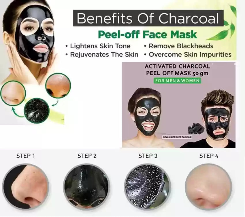 Pack of 2 Charcoal Anti-Blackhead Peel off Mask for Remove Acne Blackheads (2 Pcs)