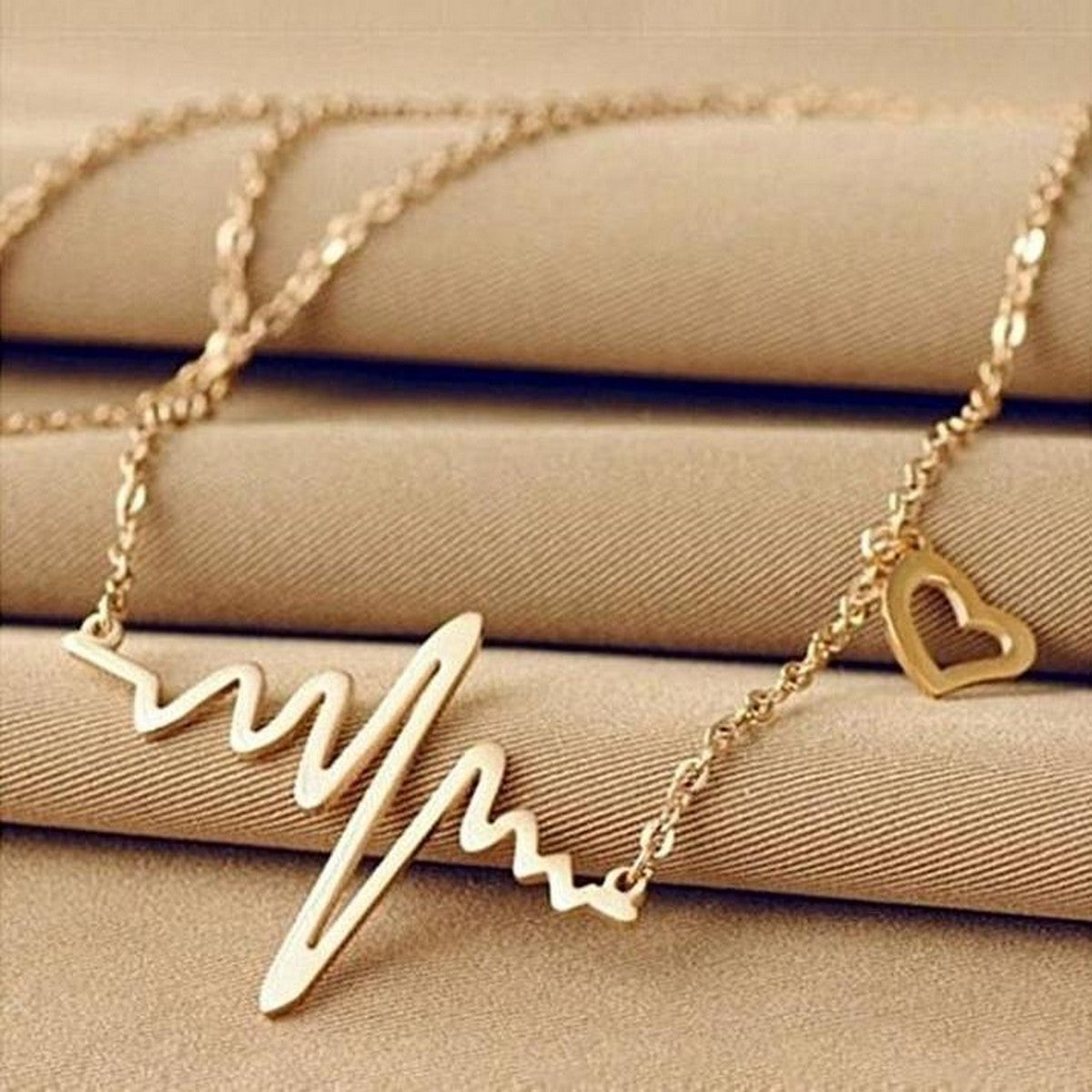 Heart Beat Golden Necklace Women Stainless Steel