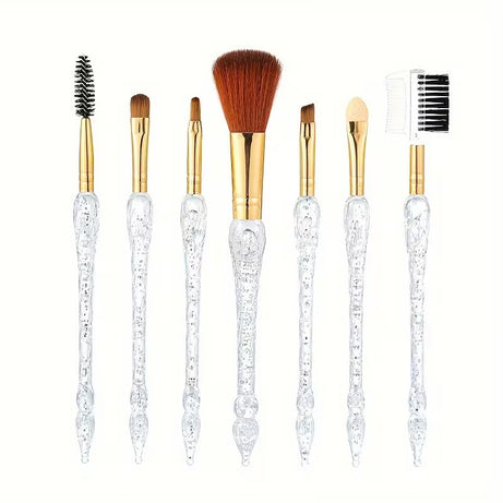 7 Pcs Professional Makeup Brush Set – Soft Bristles Pink Crystal Handle