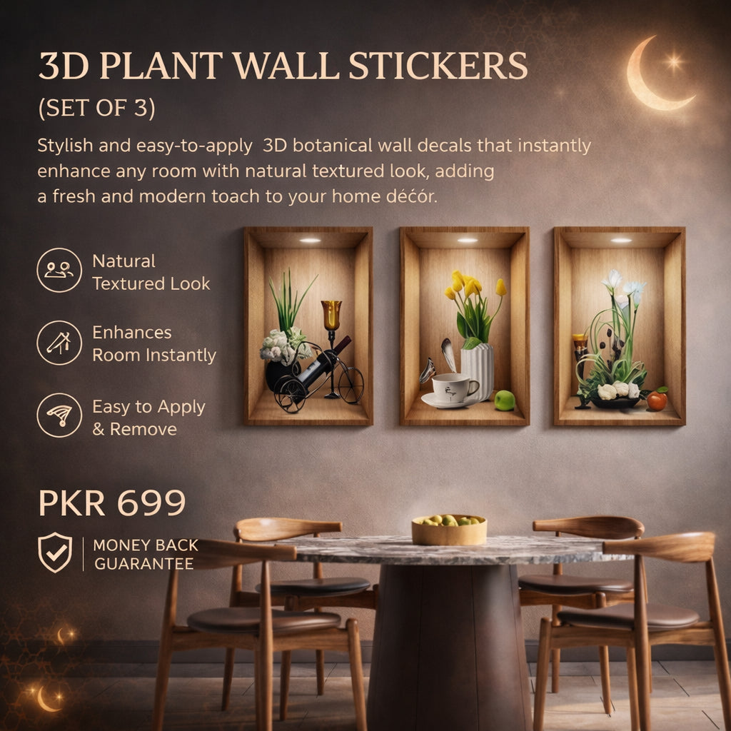New Year Sale - 3D Plant Wall Stickers look like real decorative wall niches with plant vase and soft spotlight