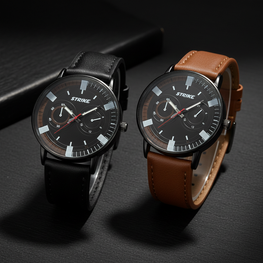 GearLine Dual Strap Black & Brown Men Watch