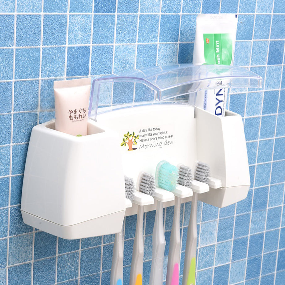 Multi-Functional Toothbrush and Toothpaste Dispenser with 5 Toothbrush Slots for Bathroom