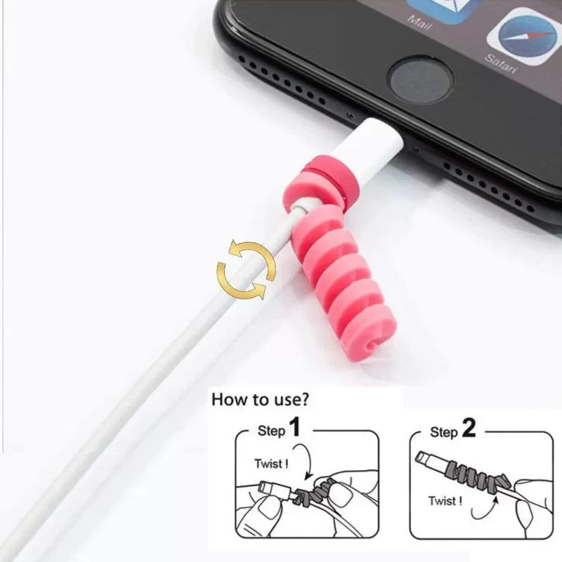 Set of 4 Spiral Silicone Cable Protectors for Android and iPhone Devices