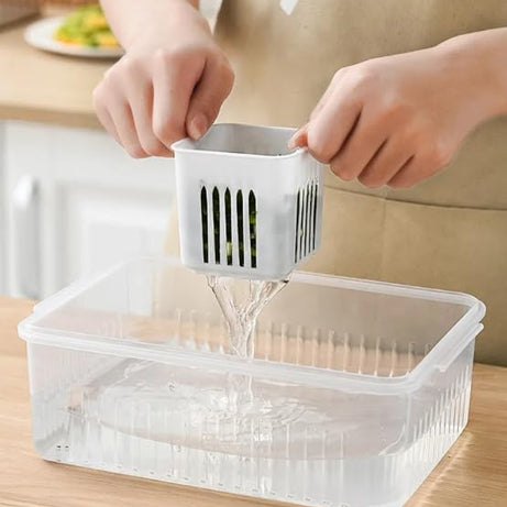 6-In-1 Kitchen Storage Box with Drain Basket – Refrigerator Fresh Keeping Food Container