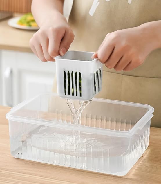 6-In-1 Kitchen Storage Box with Drain Basket – Refrigerator Fresh Keeping Food Container