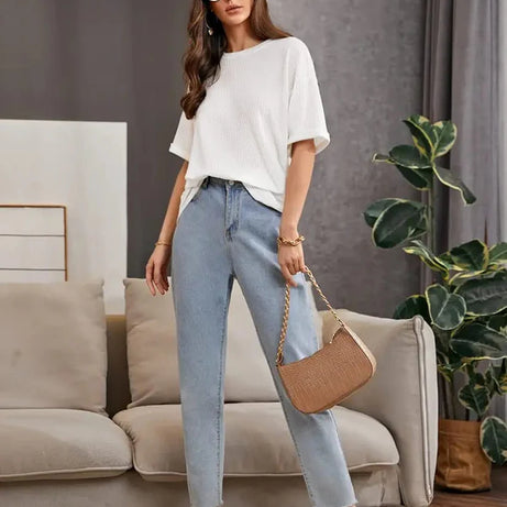 Premium Oversized Waffle Knitted Tee – White