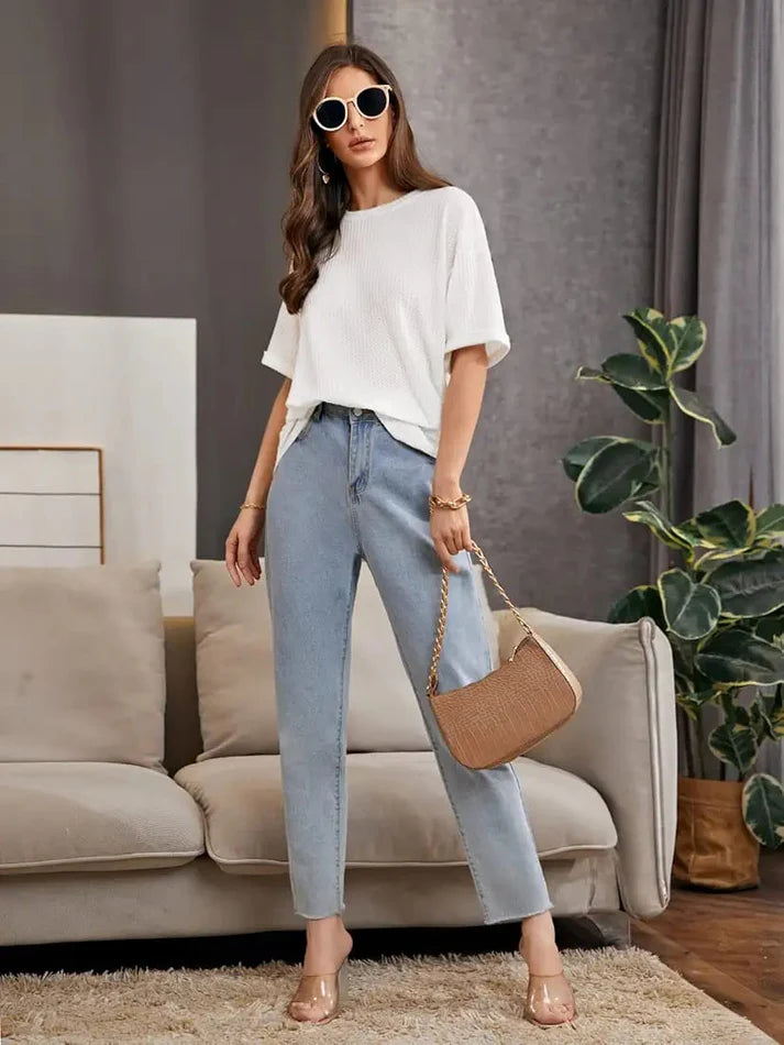 Premium Oversized Waffle Knitted Tee – White