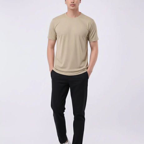 Imported Lycra Textured T-Shirt – Sand Beige