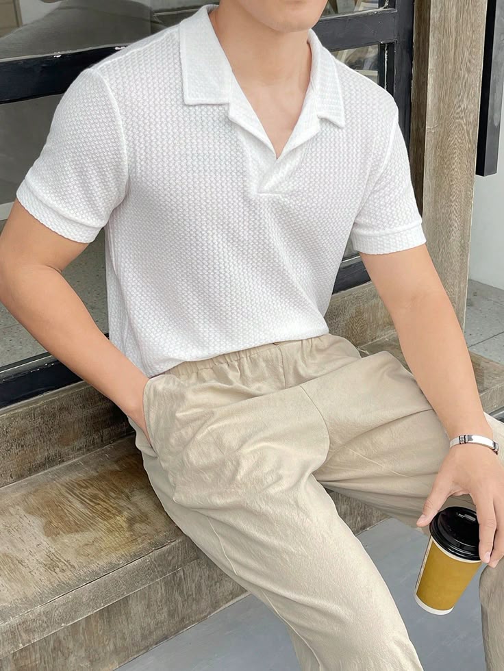 Waffle Knitted Polo – WHITE