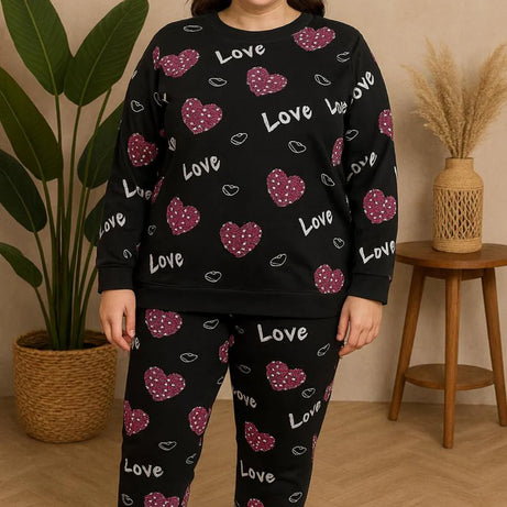 Winter Black Love Heart Co-Ord Set Night Suit