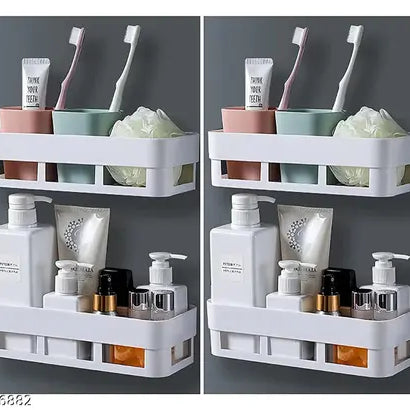 (Pack of 3) Multipurpose Bathroom and Kitchen Shelf Wall Holder Storage Rack