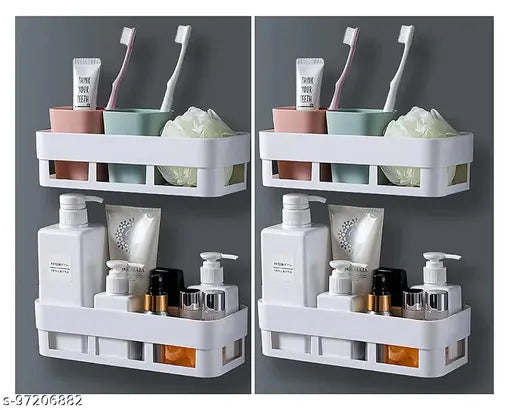 (Pack of 3) Multipurpose Bathroom and Kitchen Shelf Wall Holder Storage Rack