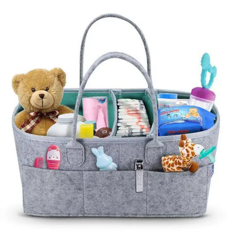 Baby Diaper Caddy Organizer – Foldable Felt Storage Bag with Multi Pockets