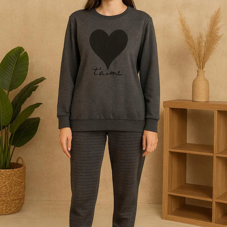 Winter Black Gray Heart Co-Ord Set Night Suit