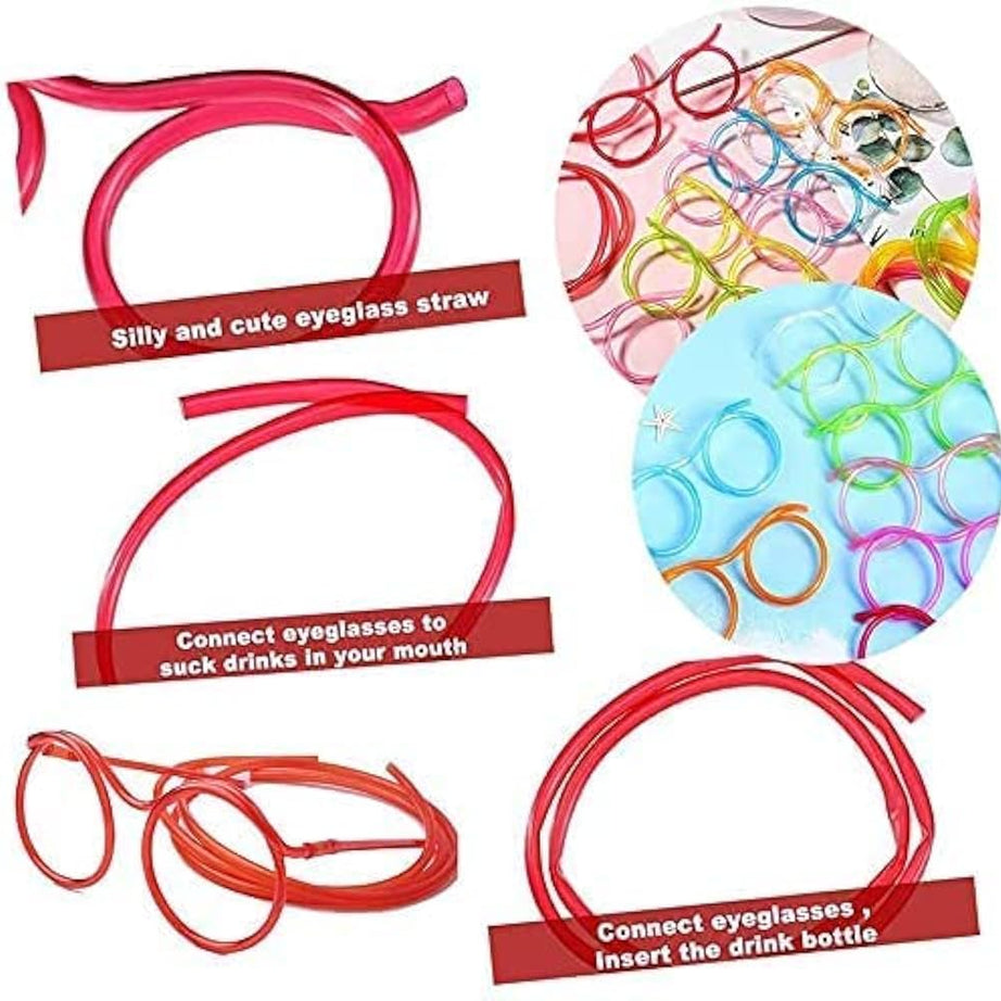 (Pack of 2) Crazy Funky Funny Soft Flexible Plastic Unique Drinking Straw Eye Glasses For Kids Used In Parties
