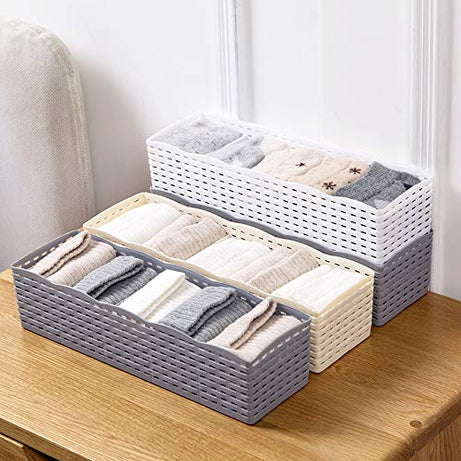 (Pack of 2) Plastic 5 Grids Storage Box Organizer Wardrobe Basket