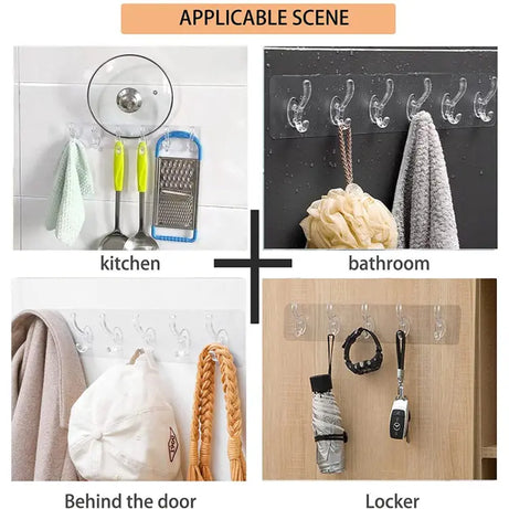 Transparent 6 Double Hooks Hanger with Strong Grip For Hanging Clothes and Bath Accessories