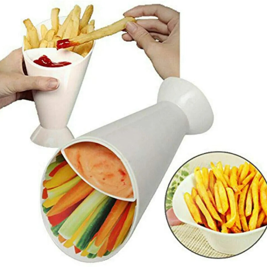Dipper Fry Snack Cone Stand with French Fries & Sauce Ketchup Dip Holder
