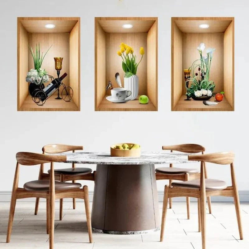 New Year Sale - 3D Plant Wall Stickers look like real decorative wall niches with plant vase and soft spotlight