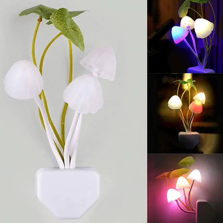 (Pack of 2) Cute Mushroom LED Night Light Dimming Sensor Wall Lamp For Home Decor