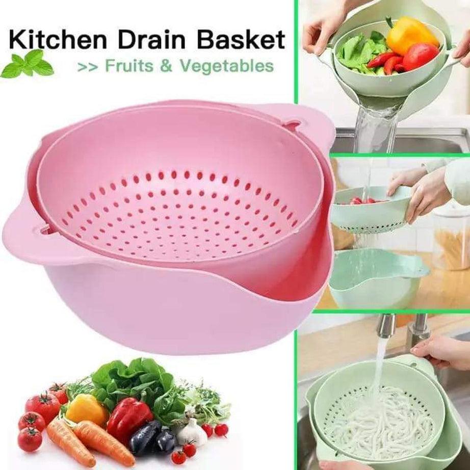 Double Layer Fruit Vegetable Washing Bowl Household Kitchen Sink Rotatable Drainer for Home and Kitchen