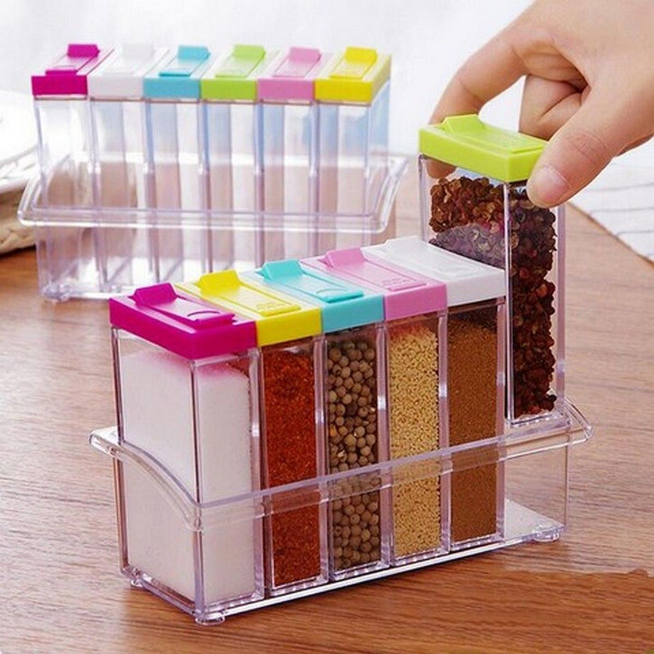 6 Pcs Set Spice Shaker Seasoning Transparent Jars with Tray for Store Spices &amp; Salt