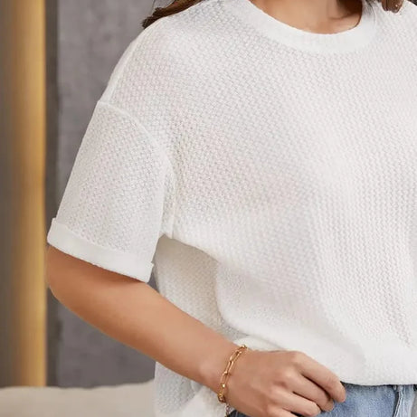 Premium Oversized Waffle Knitted Tee – White