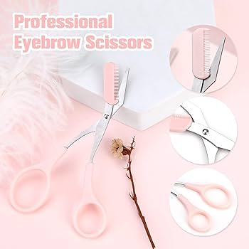 (Pack of 2) Stainless Steel Eyebrow Trimmer Scissors with Built in Comb