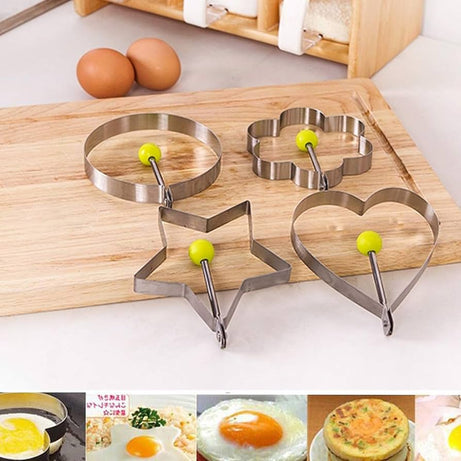 4 Pack Stainless Steel Egg Cooking with Different Shapes Mold for frying Eggs and Omelet