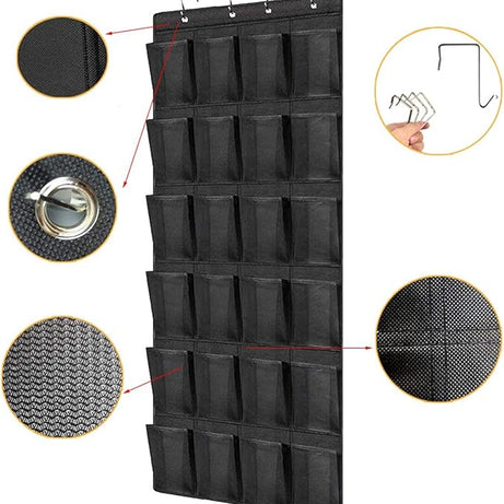 Over The Door Hanging Shoe Organizer With 24 Pockets for Shoes, Wall Hanging Wardrobe, Large Mesh Pockets for Bedroom, Living Room