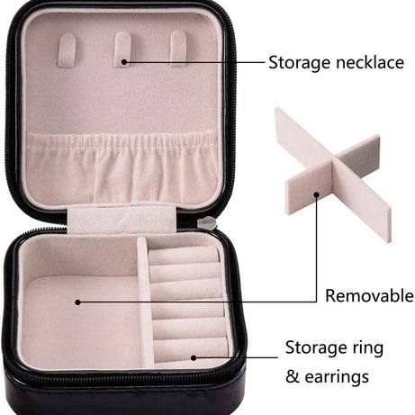 Portable Mini Jewelry Organizer Box, PU Leather Zipper For Rings, Earrings, Necklaces