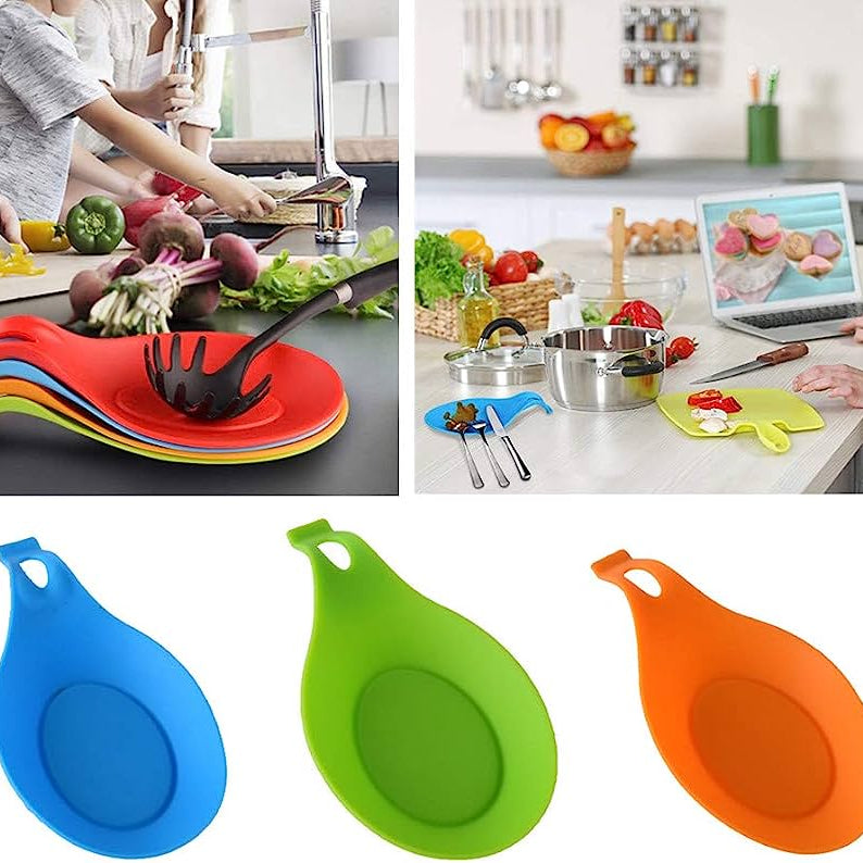 (Pack of 5) Silicone Spoon Rest Flexible Heat Resistant Kitchen Utensil Spatula Holder