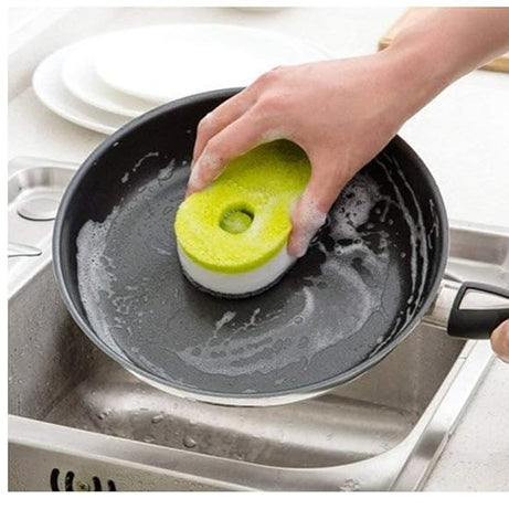 3 Pcs Dish Washing Scouring Sponge with Soap Dispensing Capsule
