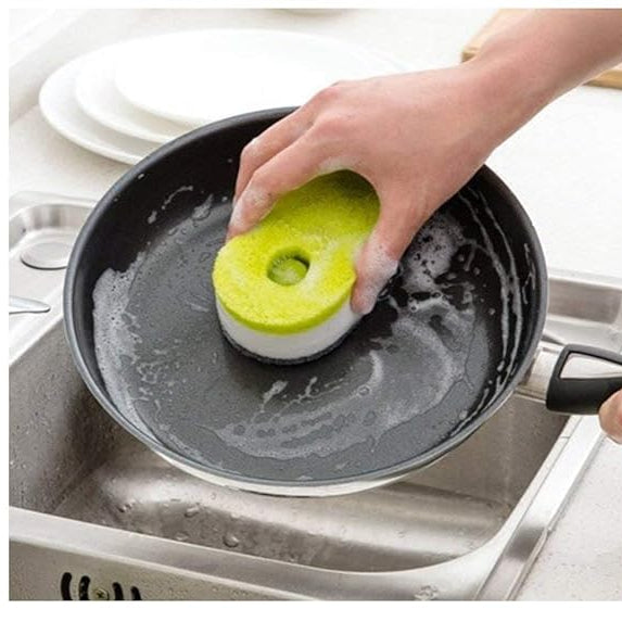 3 Pcs Dish Washing Scouring Sponge with Soap Dispensing Capsule
