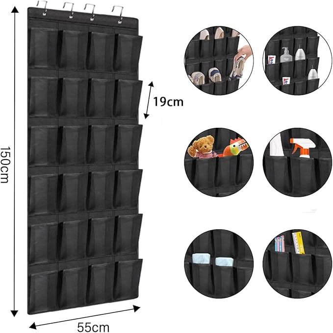 Over The Door Hanging Shoe Organizer With 24 Pockets for Shoes, Wall Hanging Wardrobe, Large Mesh Pockets for Bedroom, Living Room
