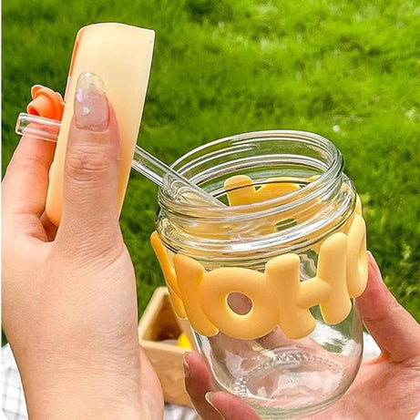 Cute Straw Cup with Stylish Insulated Glass Design Perfect for Home and Office Use
