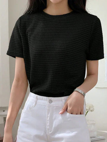 Waffle Knitted Tee – Black