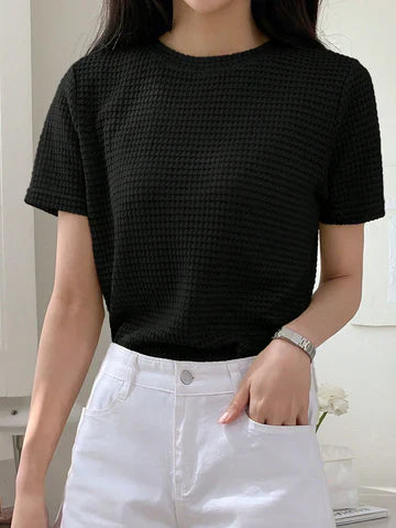 Waffle Knitted Tee – Black