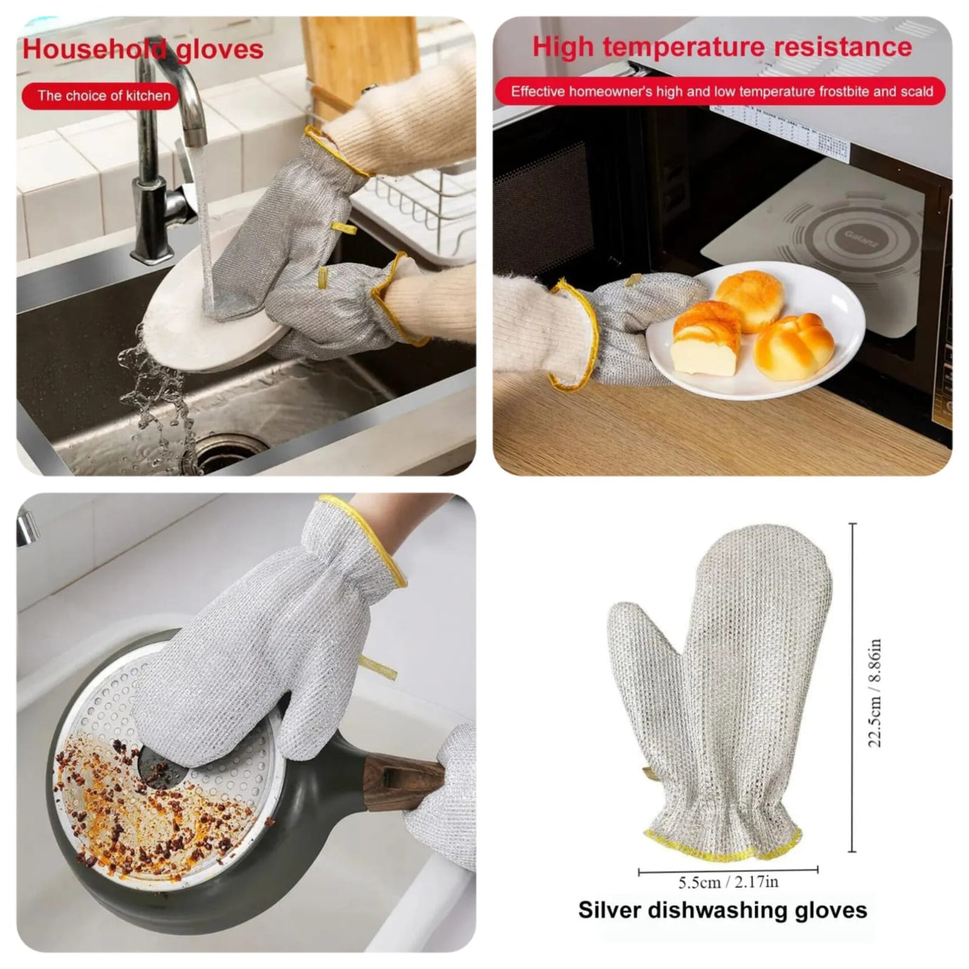 2 Pcs Kitchen Dish Silver Wire Cleaning Gloves