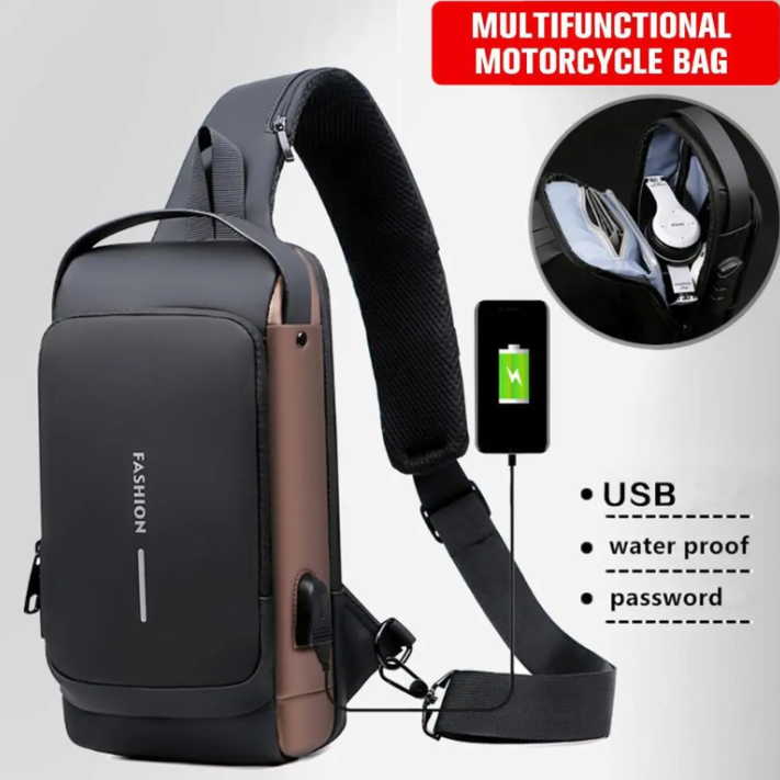 Anti-Theft Waterproof Crossbody Bag with USB Port With Num Lock
