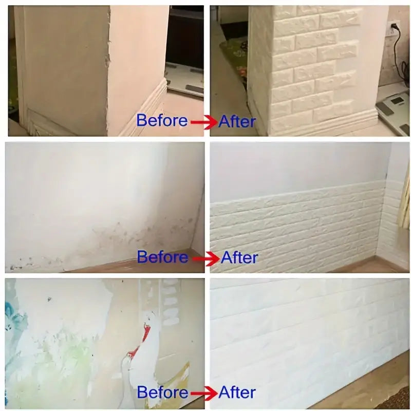 Water and Moisture Proof Anti Collision Self Adhesive White Brick Vinyl Tile Wallpaper Stickers For Home Decor