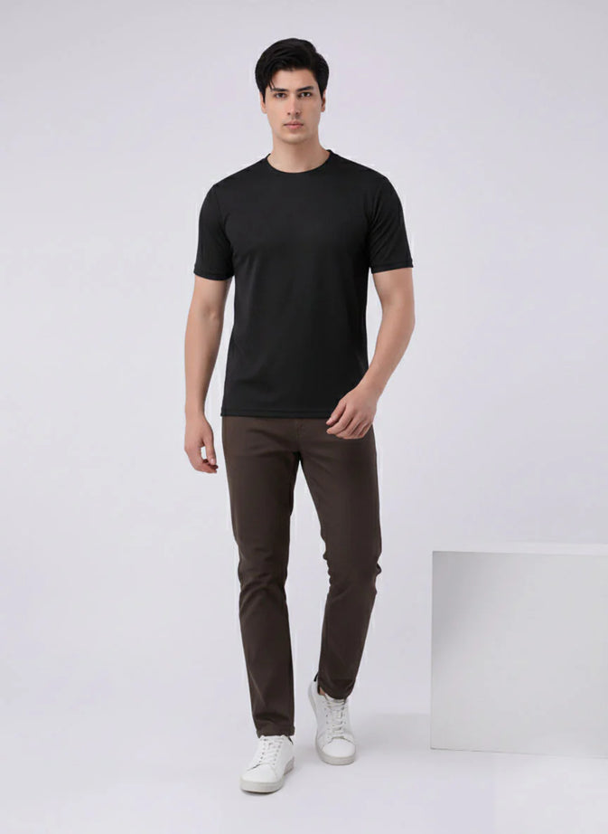 Imported Lycra Textured T-Shirt – Black
