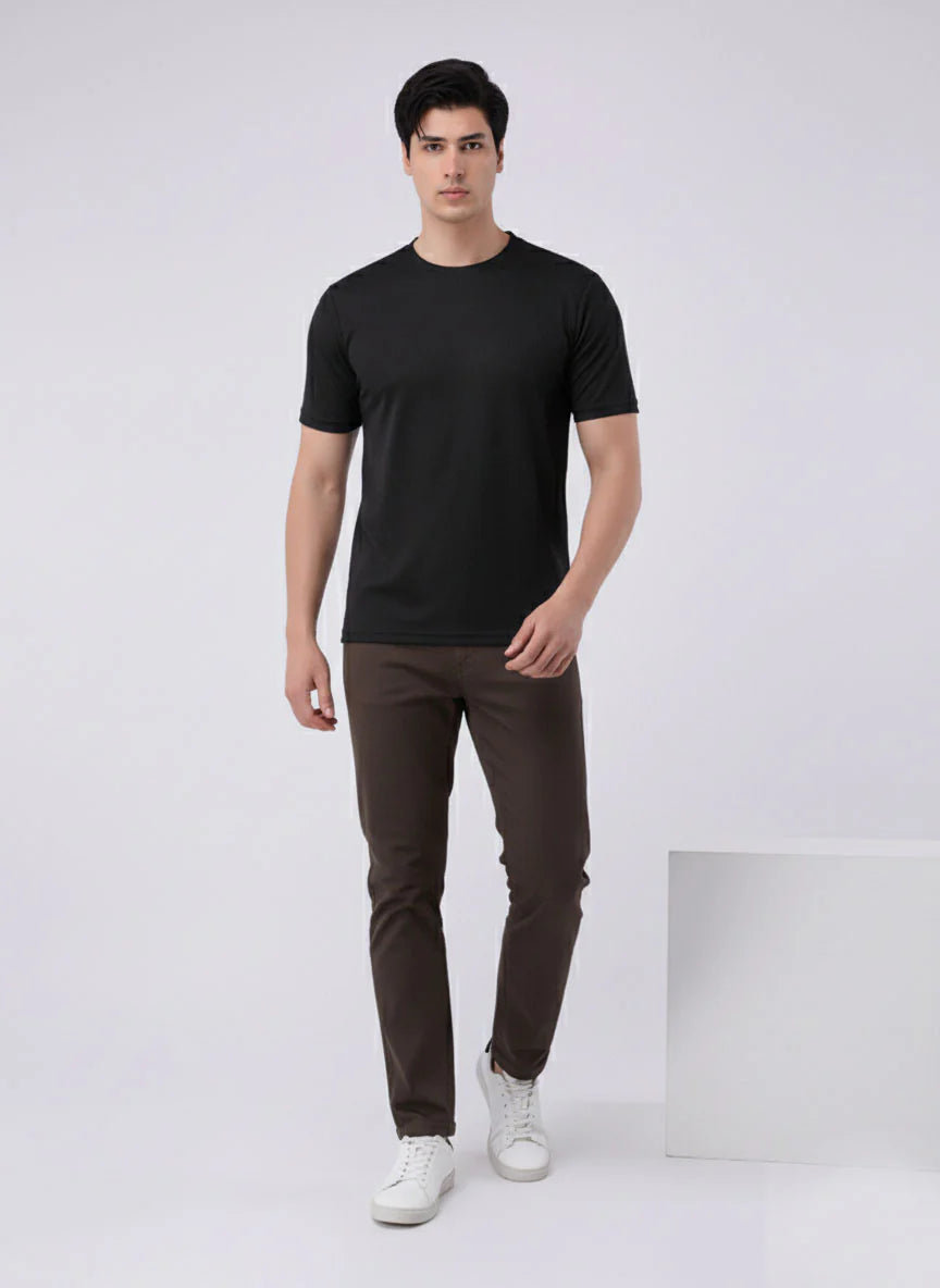 Imported Lycra Textured T-Shirt – Black