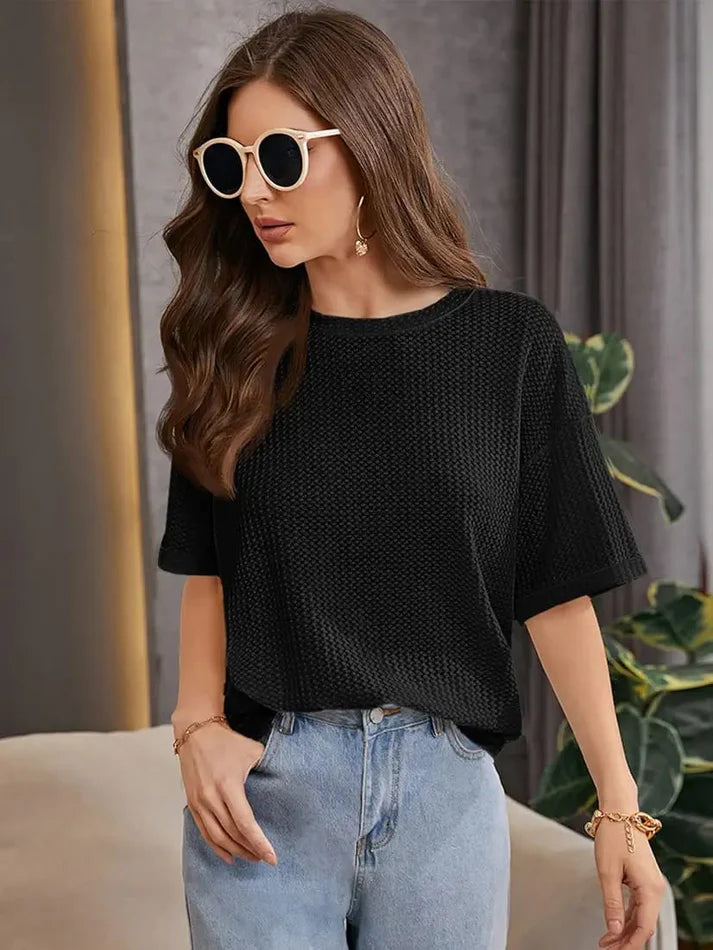 Premium Oversized Waffle Knitted Tee – Black