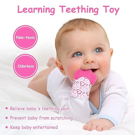 2 Pcs Food Grade Baby Teething Mitten for Pain Relief and Teething