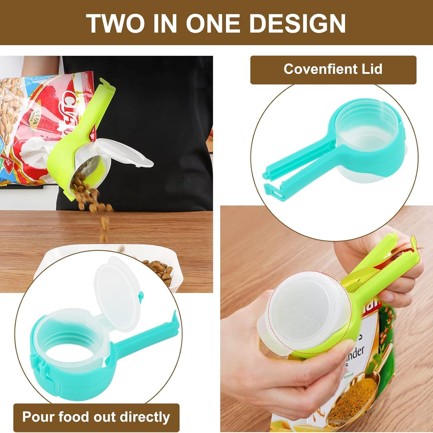 (Pack of 3) Multi Purpose Plastic Dust and Moisture Proof Food Bag Sealing Clips with Dispensing Nozzle for Storing Cereals and More